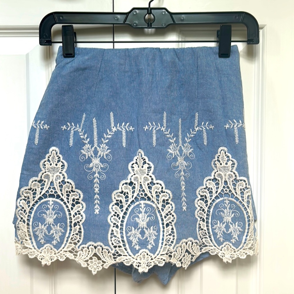 LF Chambray Denim Lace Skort